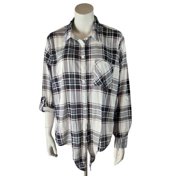 Justify Womens 2X Collared Red Blue Plaid Casual Button Up Shirt with Ties - Picture 1 of 12